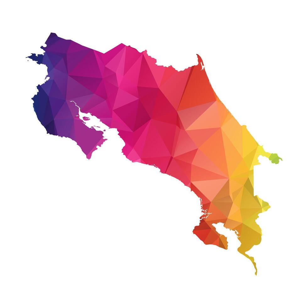 Abstract Polygon Map - Low Poly Color Rainbow Costa Rica map of isolated. vector