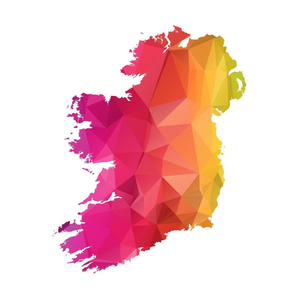 Abstract Polygon Map - Low Poly Color Rainbow Ireland map of isolated. vector