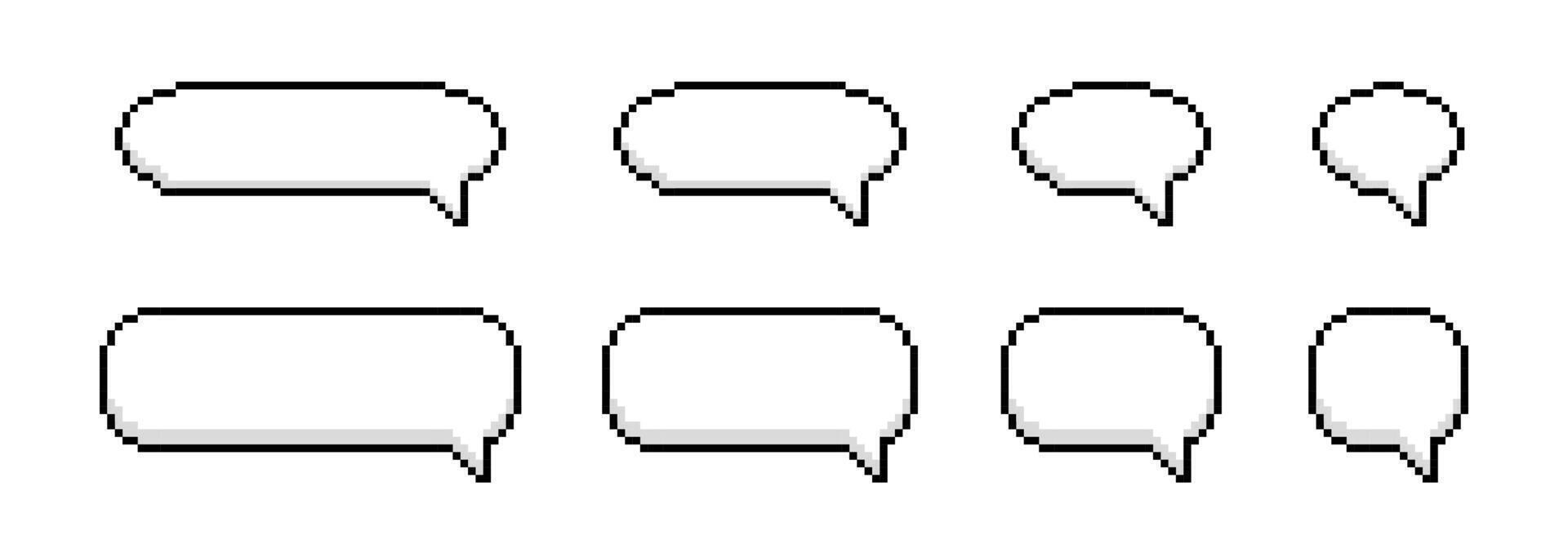Pixel speech bubbles. 8 bit retro message bubble. Vintage computer game pixel chatting vector