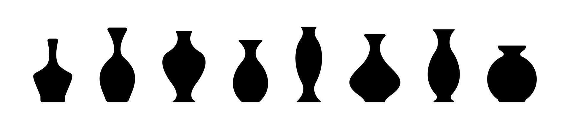 Vase Silhouettes. Set of different vases. Vase shapes illustration. Black vase icons vector