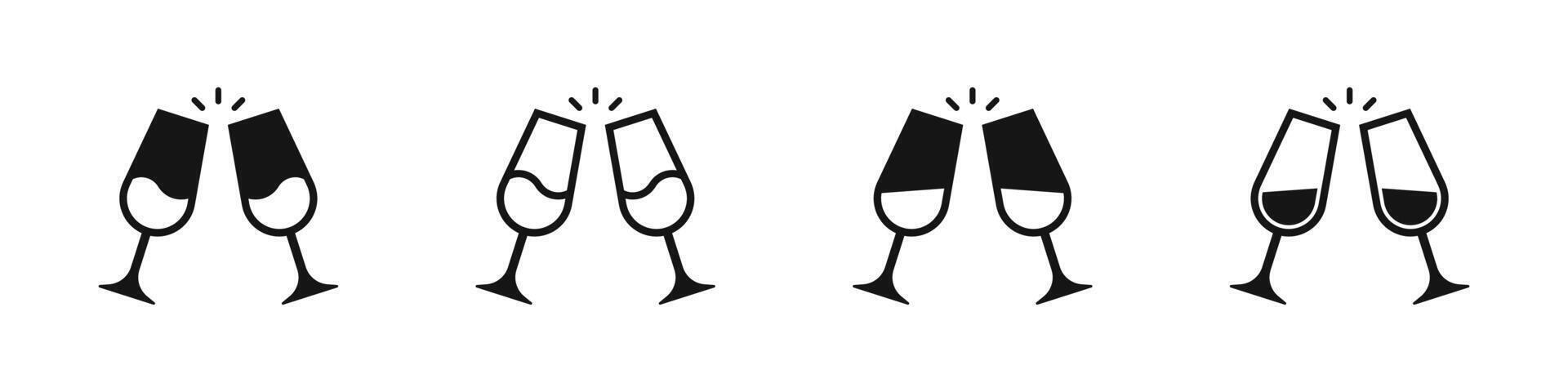 Champagne glasses. Cheers icons. Cheering icons. Champagne glasses icons vector