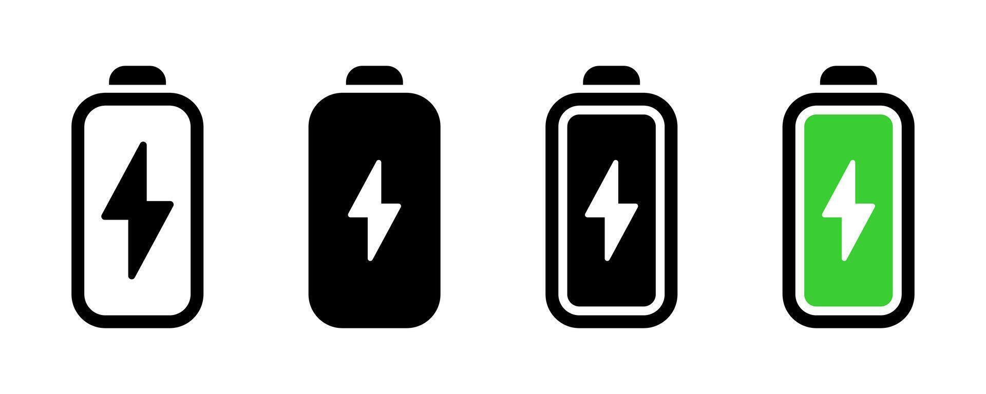 Battery charging indicator. Battery accumulator icons. Phone charge simple signs. Fast charge symbols vector