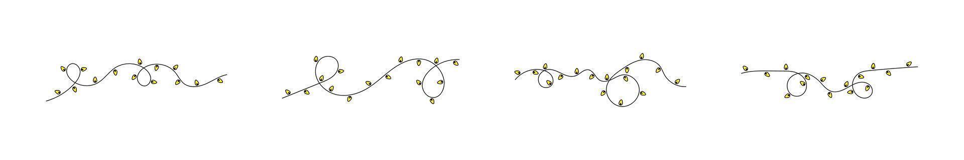 Christmas lights garland. Garland with bulbs. Christmas garland in simple linear style. Garland string. Christmas lights string vector