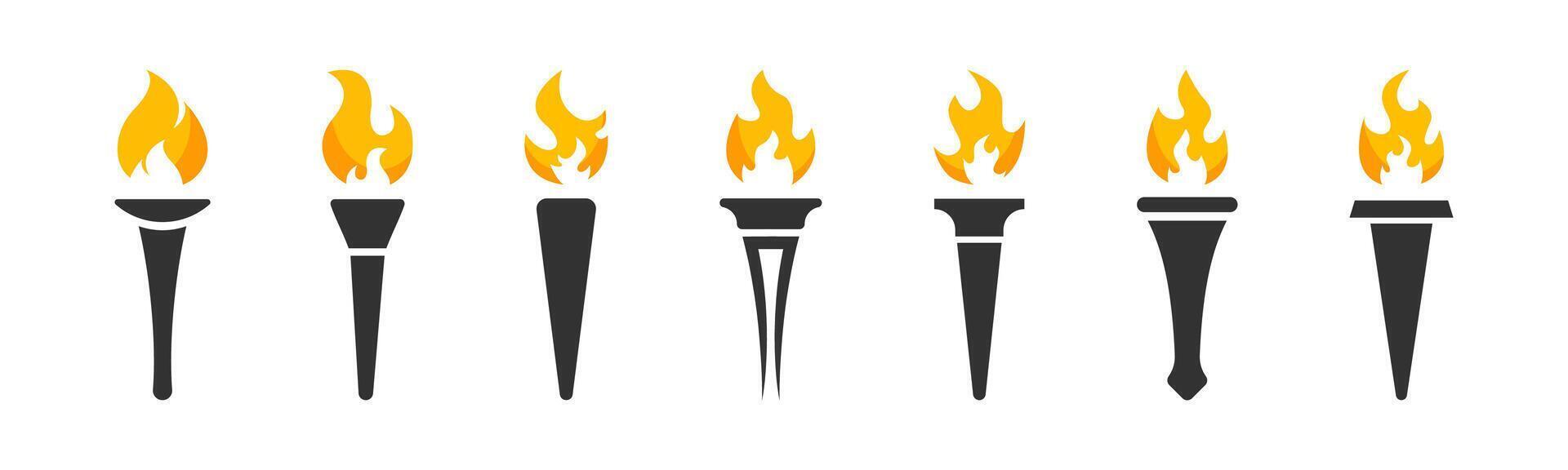 Torch fire icon set. Burning torch. Fire torch illustration. Olympic fire torch icons. vector