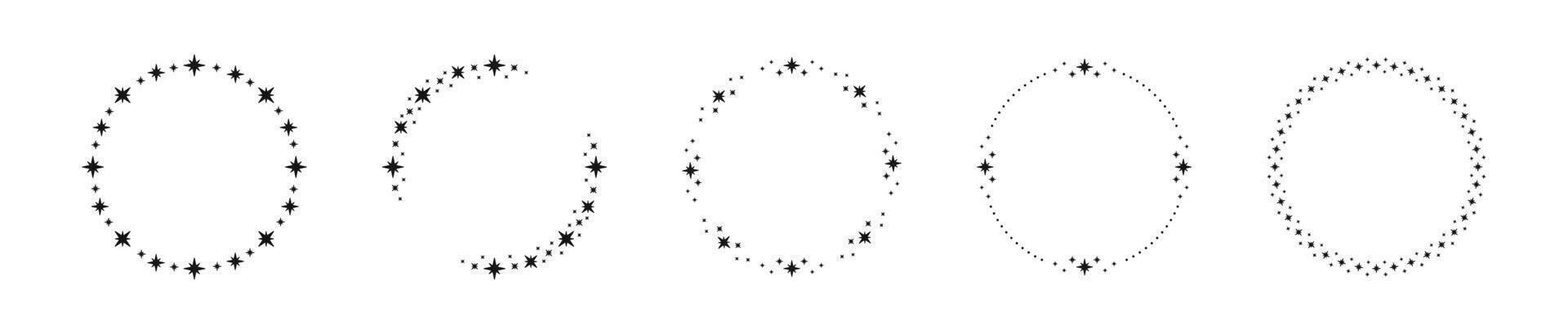 Modern minimalist star frame elements. Starry frames. Borders with sparkles. Decorative star border set. Star circle vector