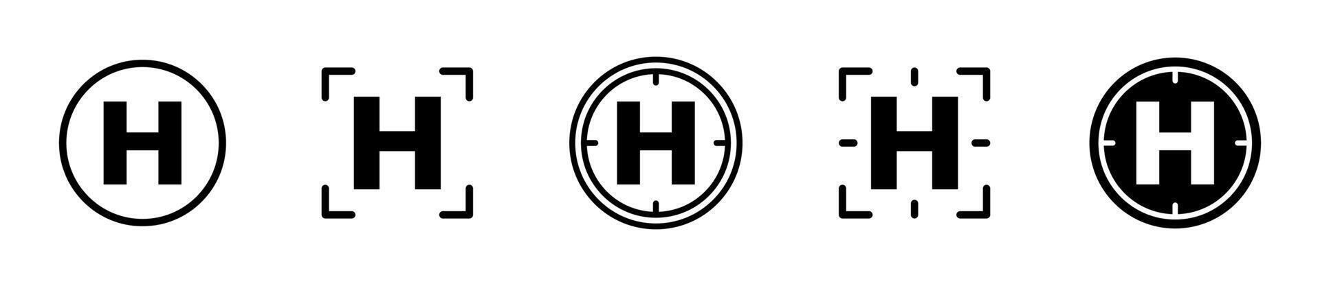 Helipad icon set. Helicopter landing pad symbols. Helicopter parking illustration vector