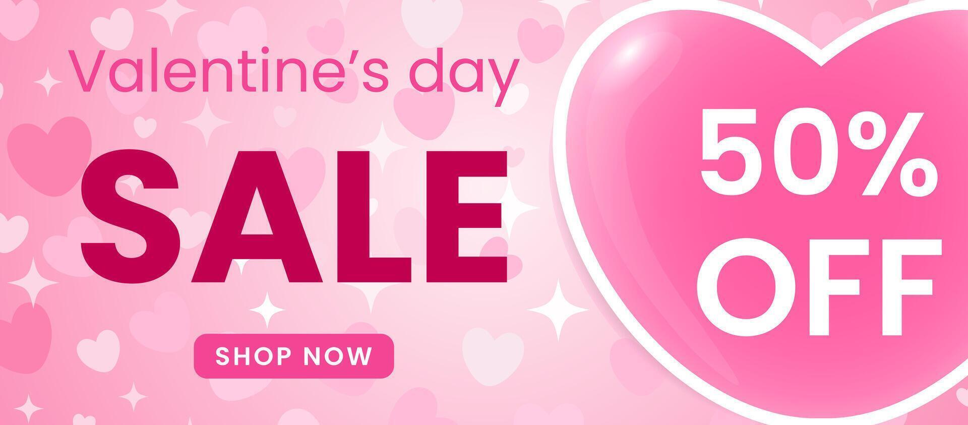 Valentine's Day promotion banner with pink hearts. vector