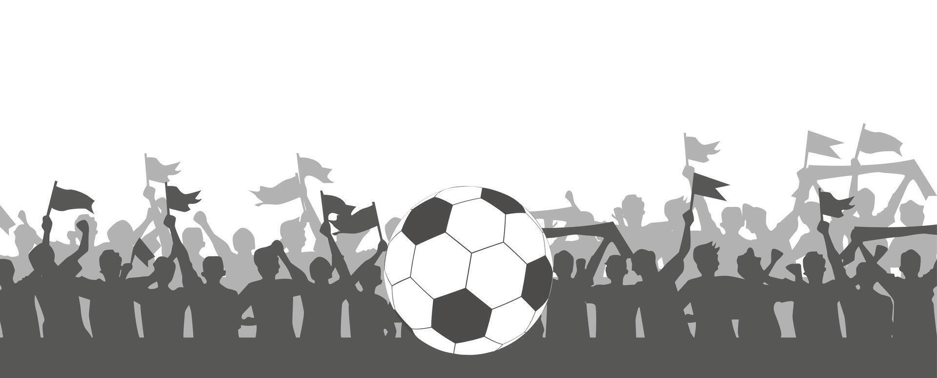 Soccer ball with flags and fans in the background vector