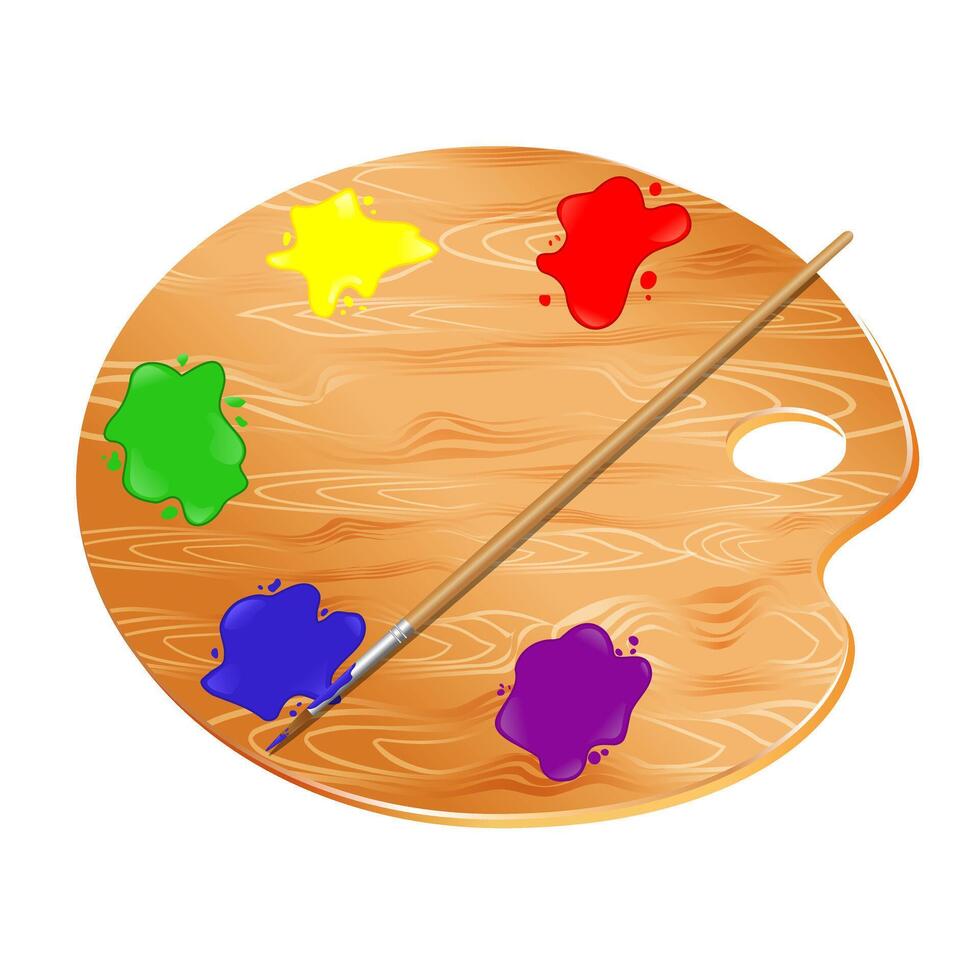 Wooden artist palette with paint brush vector
