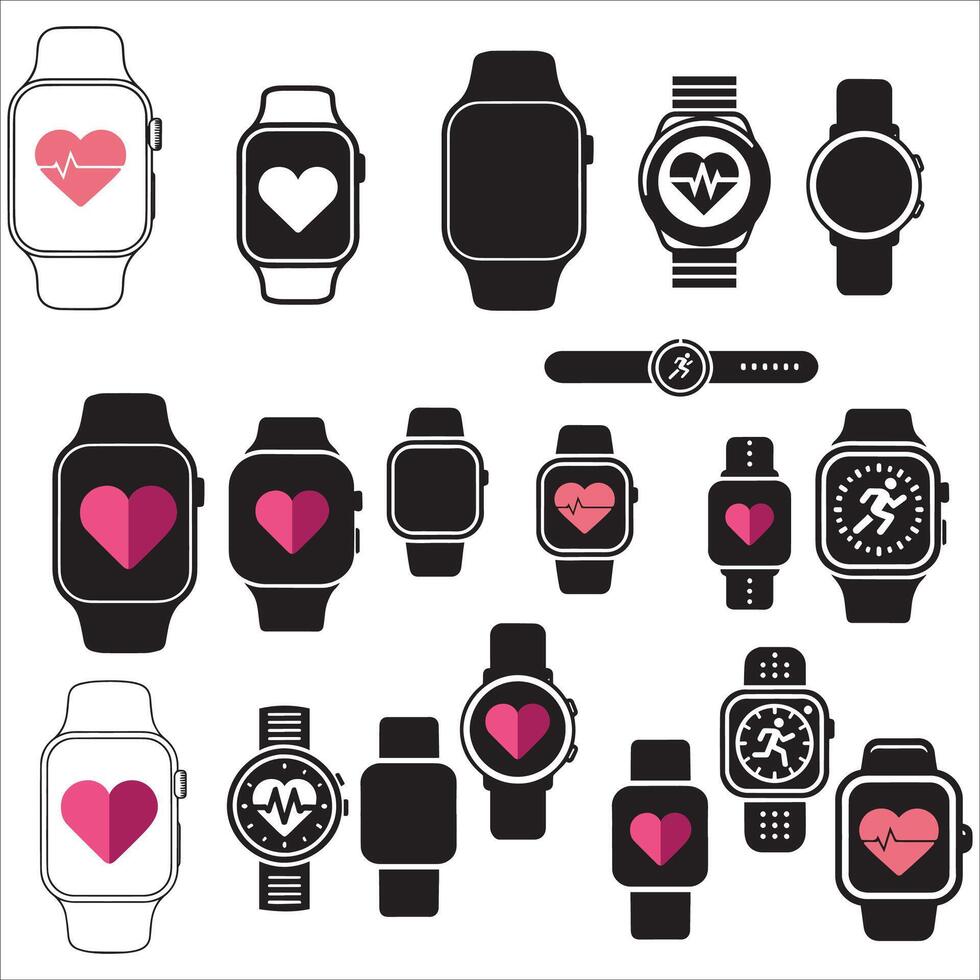 smartwatch icon set. simple icon. illustration color editable vector