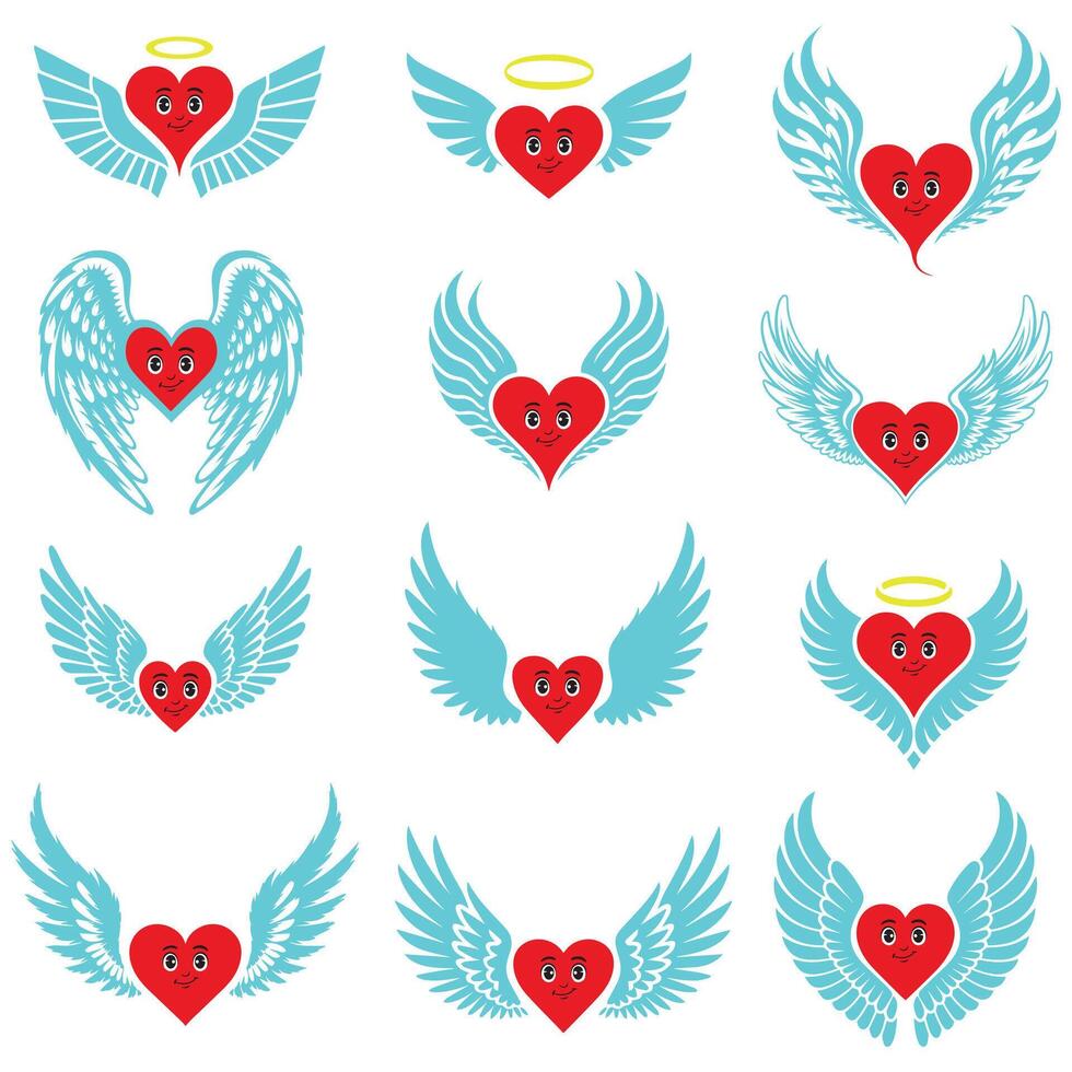 Joyful Heart with Spread Wings Set vector