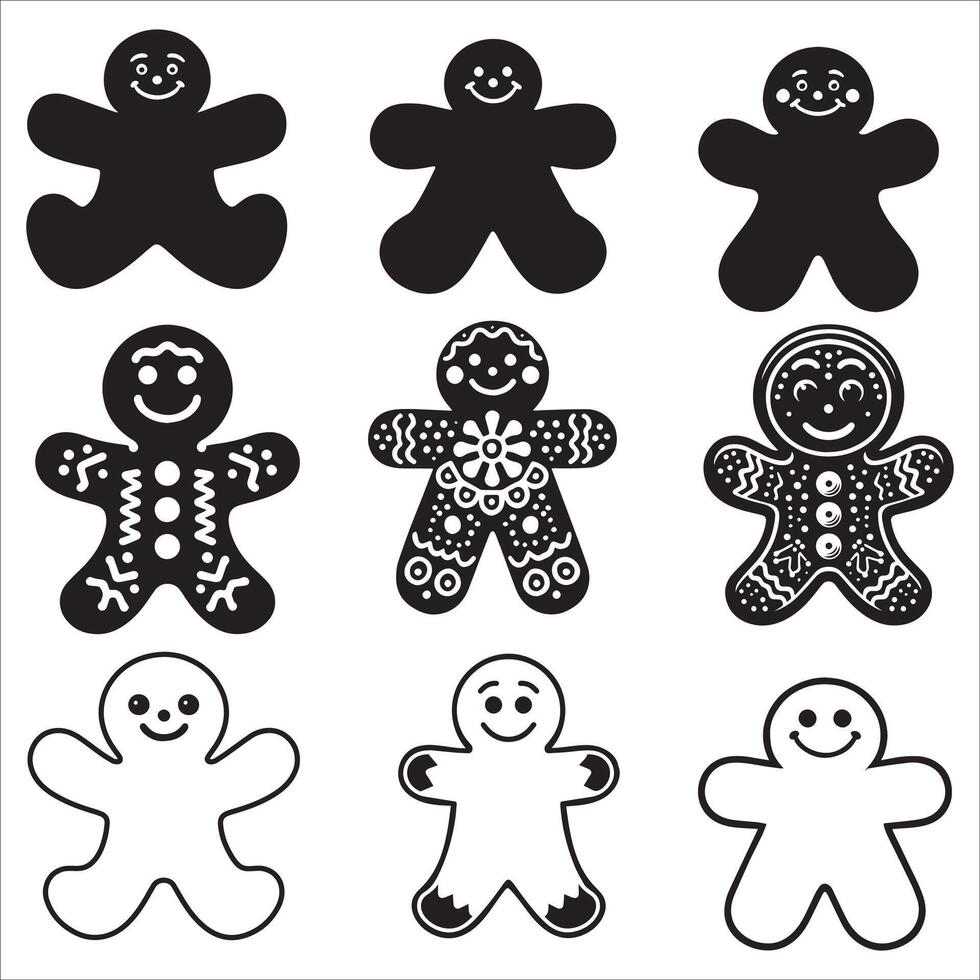 Gingerbread man design illustration set isolated on white background Free vector
