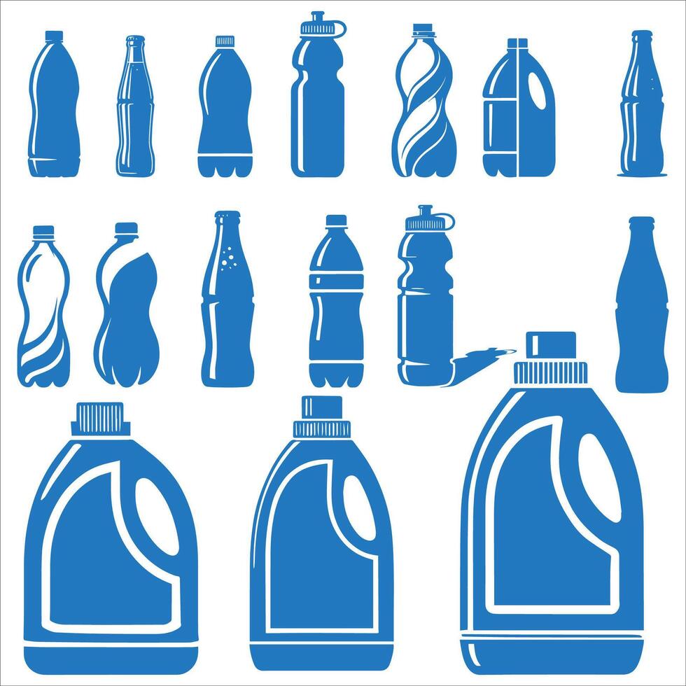 Set of plastic bottle icons. Plastic bottles of various sizes vector
