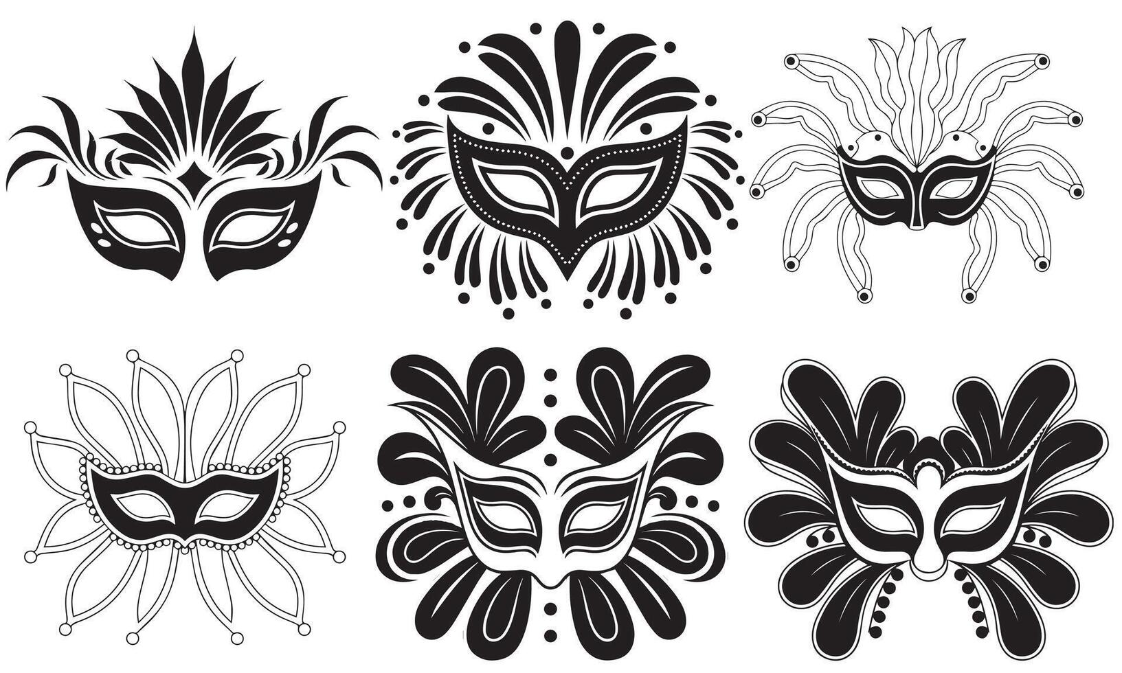 Elegant Carnival Mask Silhouettes Set vector