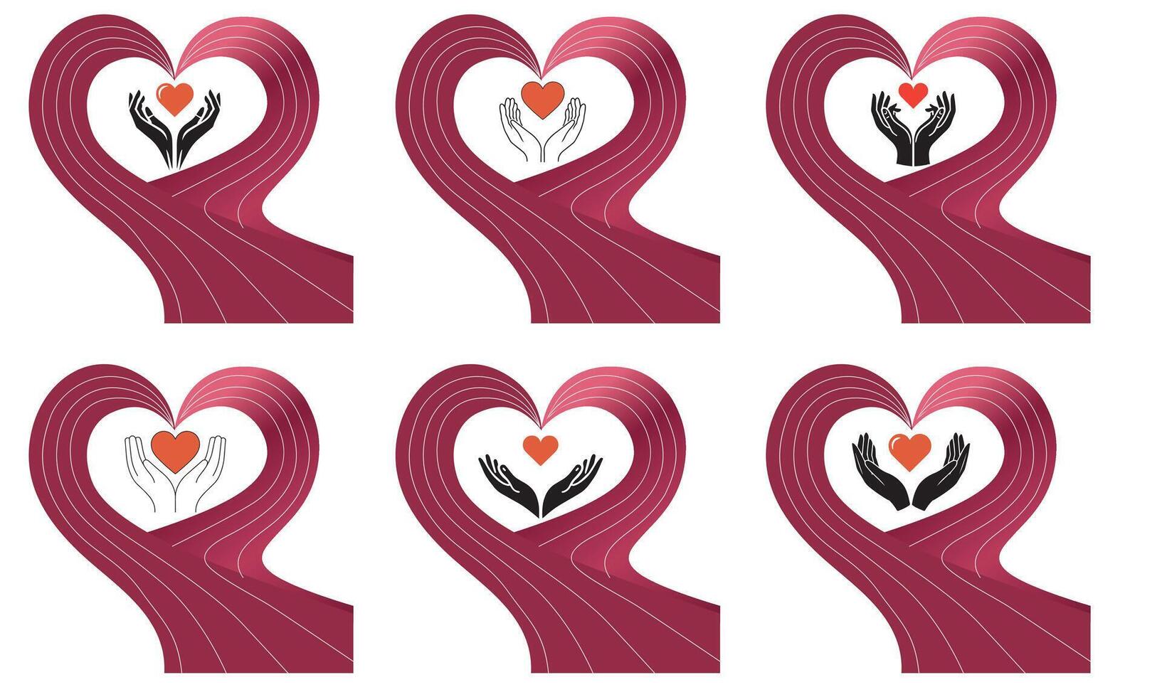 Heart in Hands Love Icon Set vector