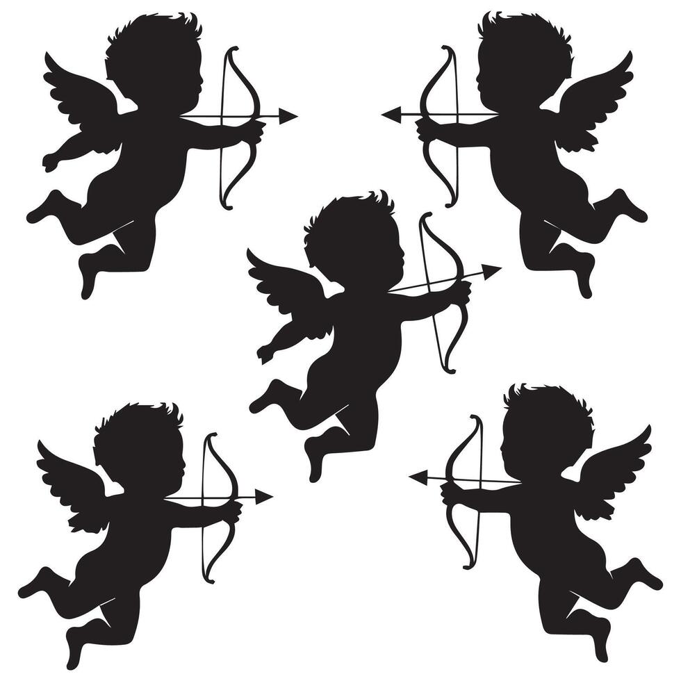 Cute Cupid Silhouettes Ready for Valentine's Day vector
