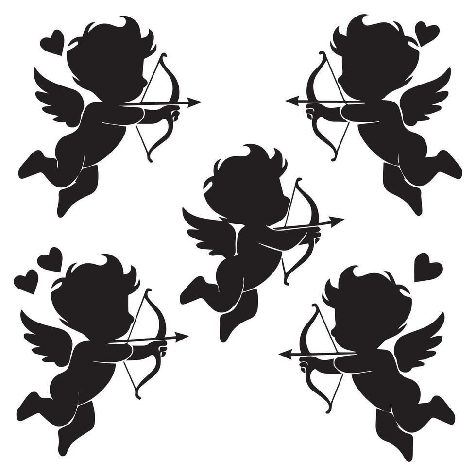 Romantic Cupid Silhouettes Collection vector