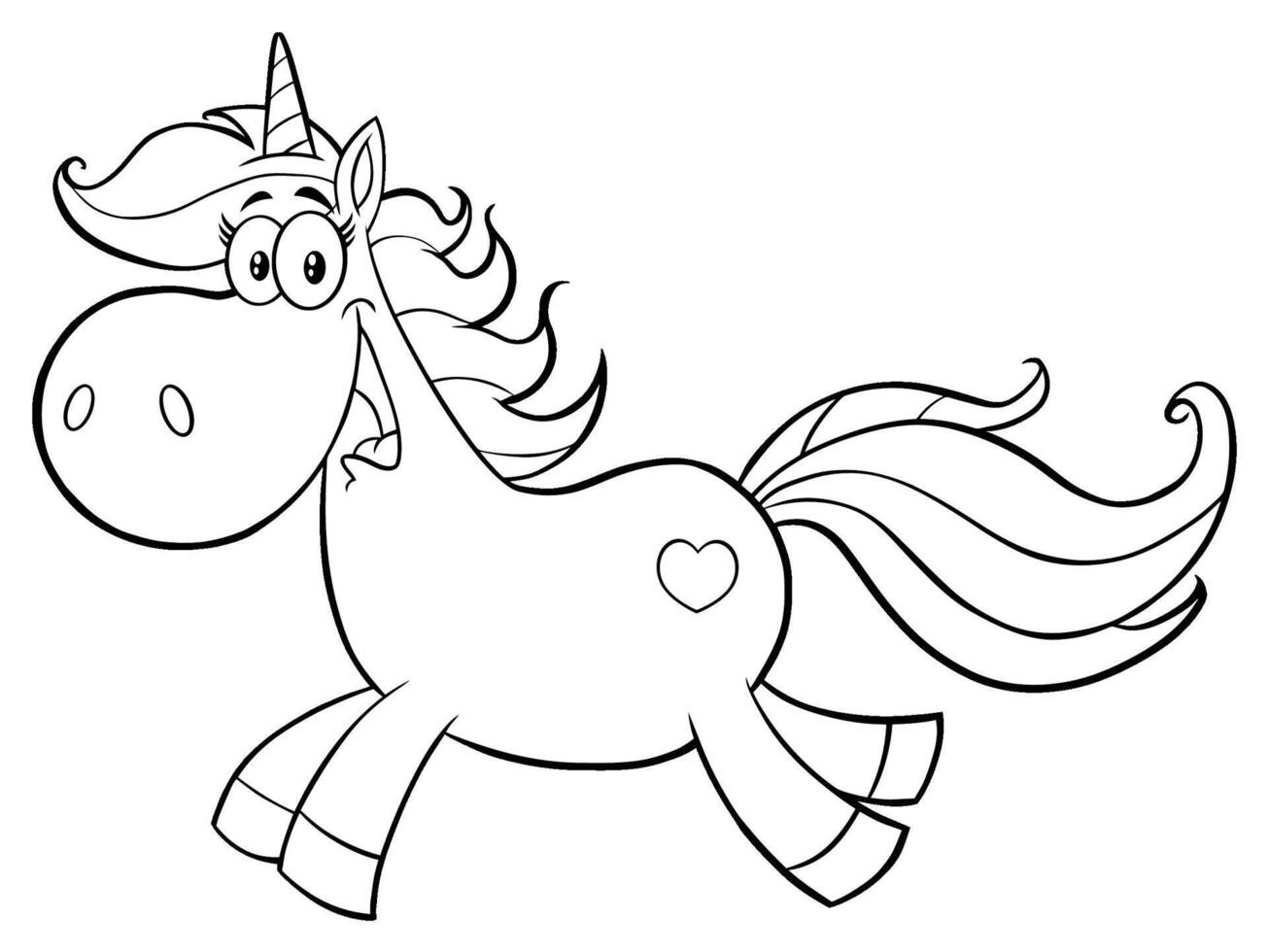 Black And White Cute Magic Unicorn Cartoon Mascot Character Running vector