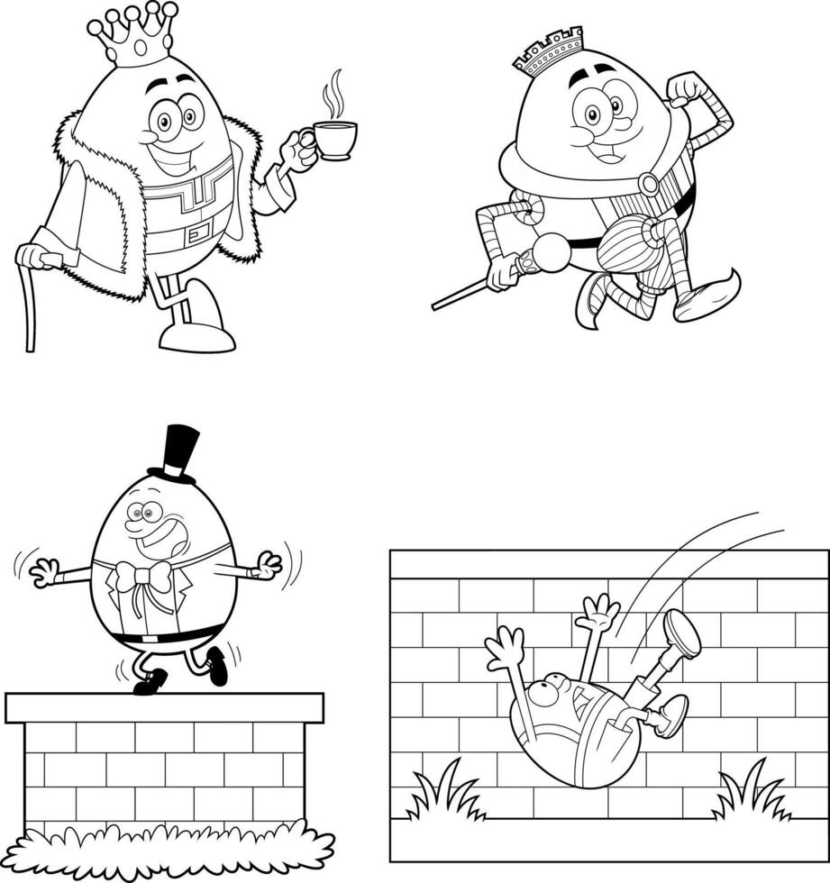 Outlined Humpty Dumpty Egg Cartoon Character. Collection Set vector