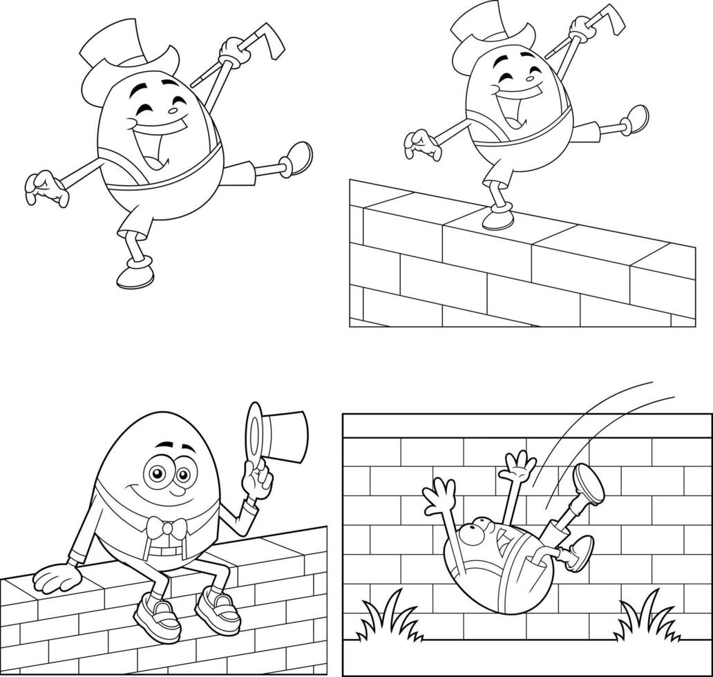 Outlined Humpty Dumpty Egg Cartoon Character. Hand Drawn Collection Set vector