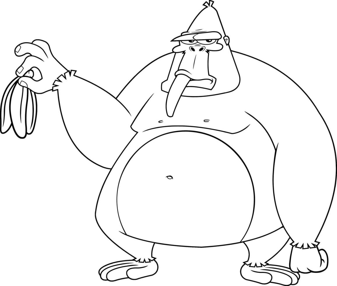 Outlined Grumpy Gorilla Cartoon Character Is Holding A Banana vector