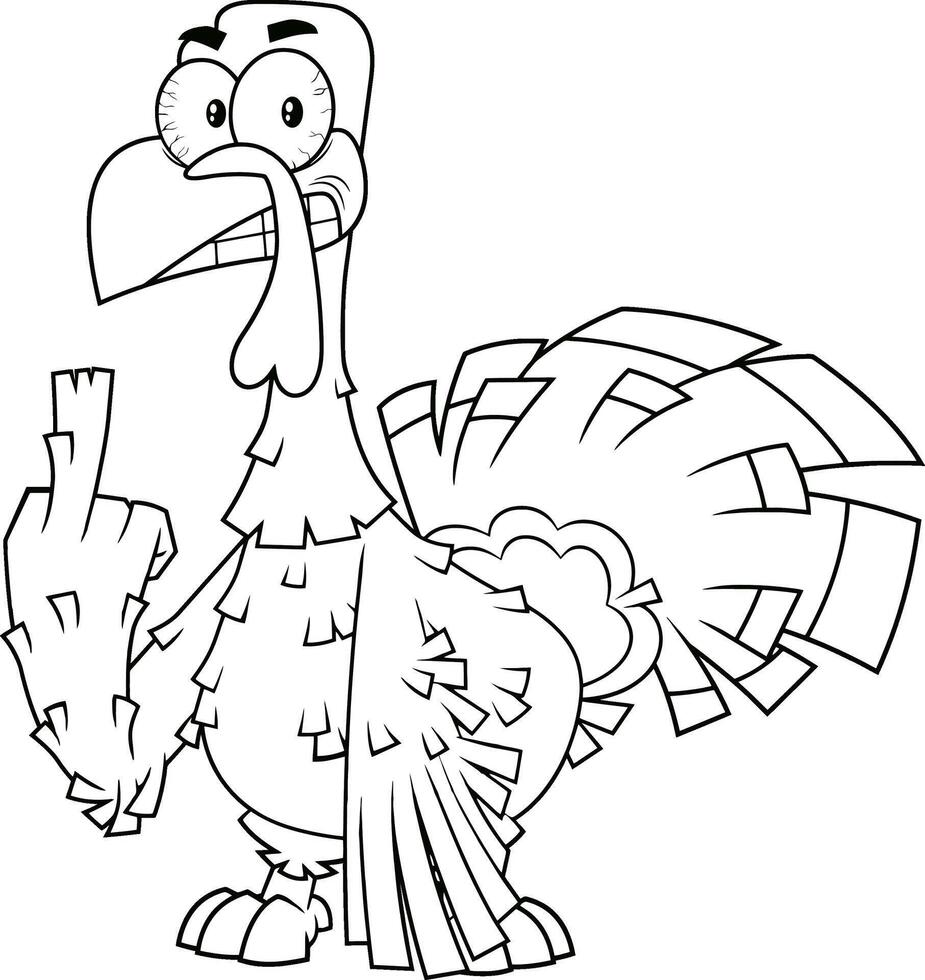 Outlined Angry Turkey Cartoon Character Showing Middle Finger vector