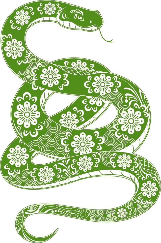 Chinese New Year Of The Snake Zodiac Green Snake With Decorative Patterns vector