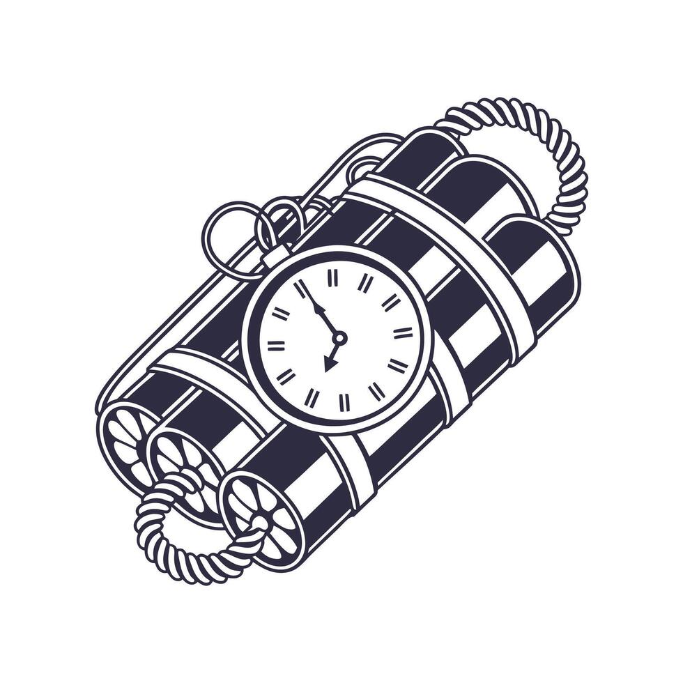 Pixel art dynamite with analog timer bomb vector