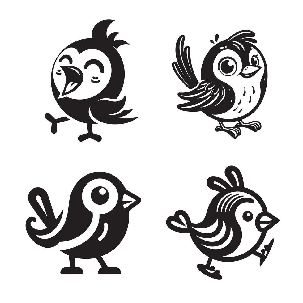 set of cute blue bird cartoon vector