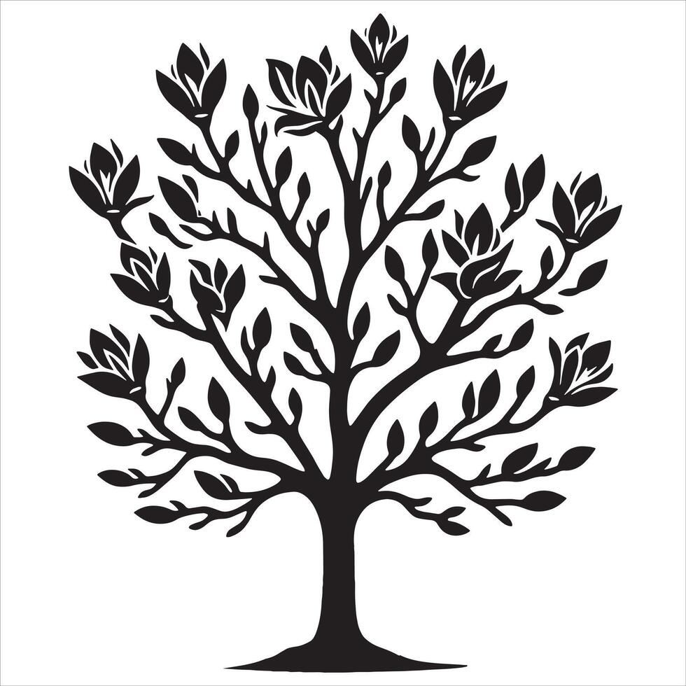 A Silhouette Of A Magnolia Tree vector