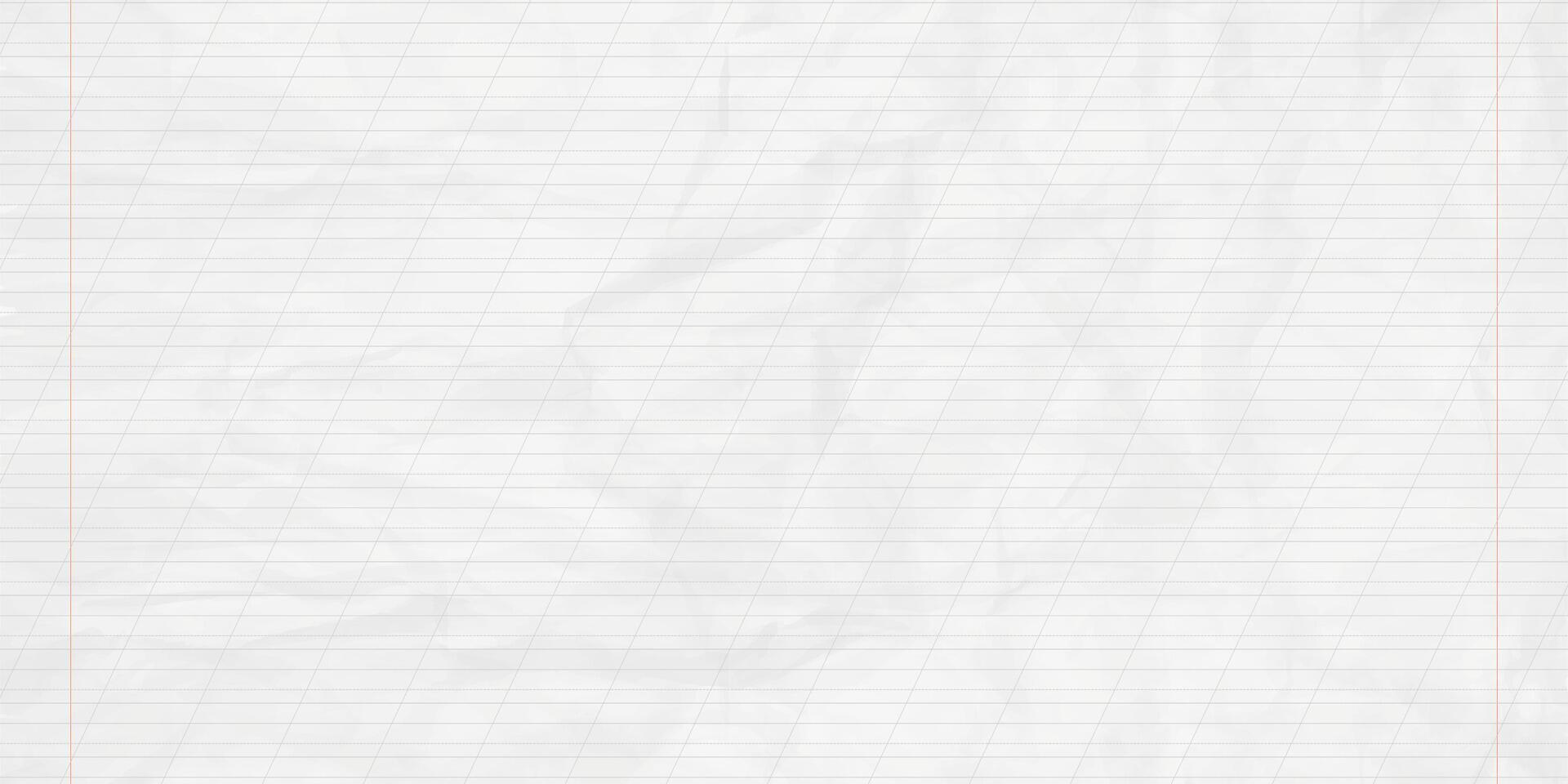 Crumpled school notebook paper sheet in a narrow line with a slash for learning spelling, mock up with copy space. vector