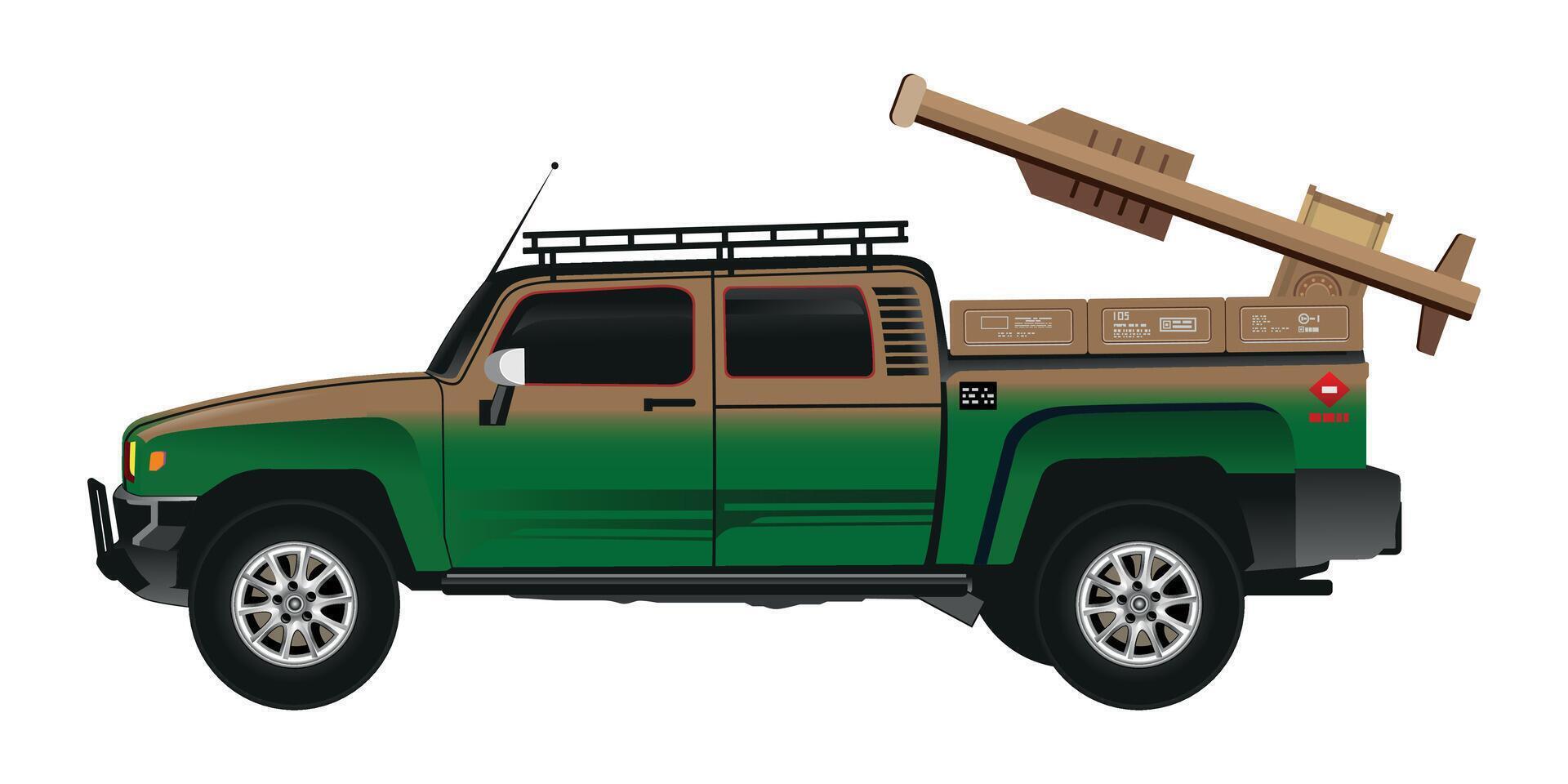 Missile vehicle pickup car military weapon rocket launcher illustration vector