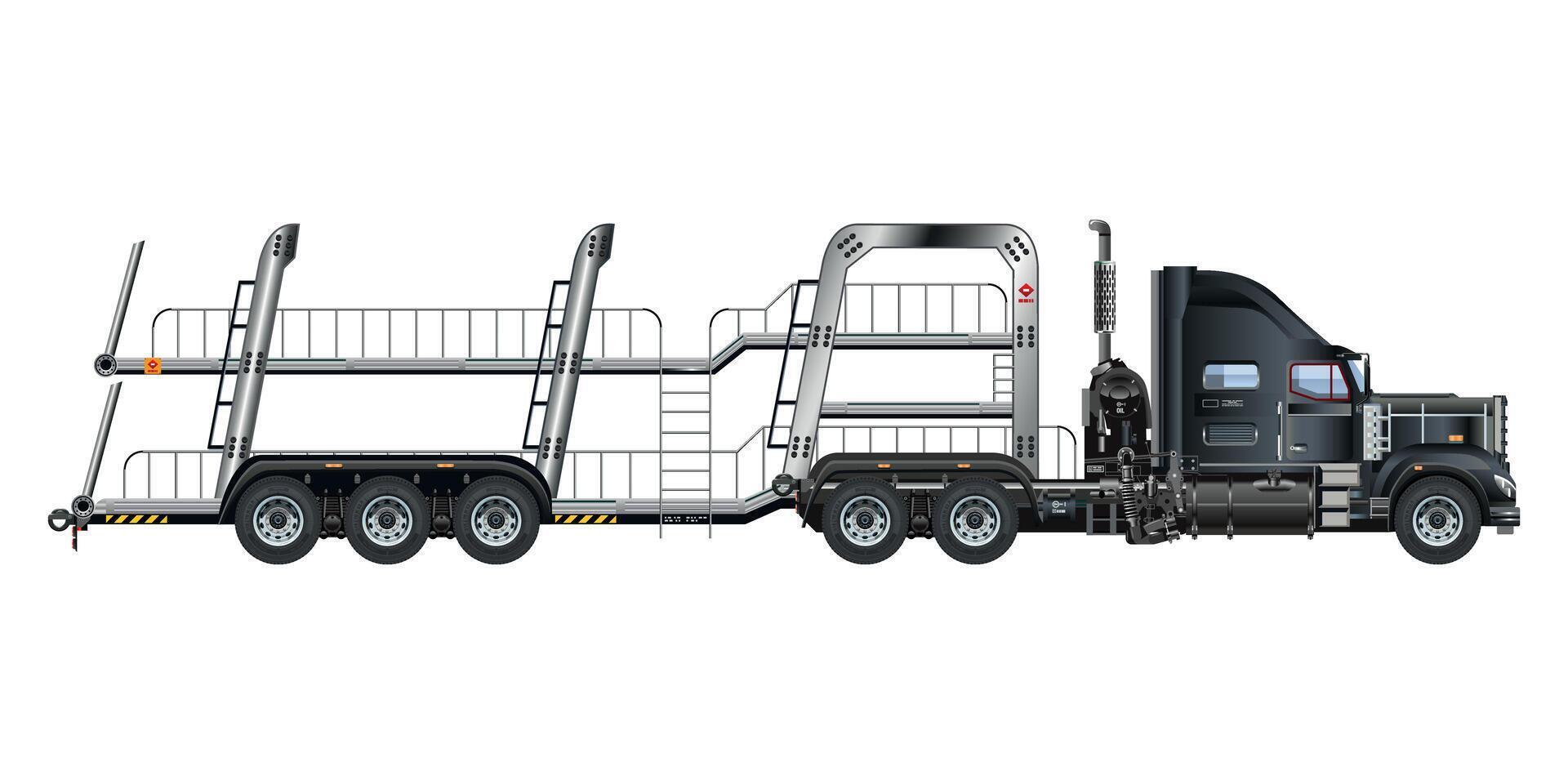 Car carrier trailer, big rig car hauler semi trailer truck transporting cars on two levels 3D illustration vector