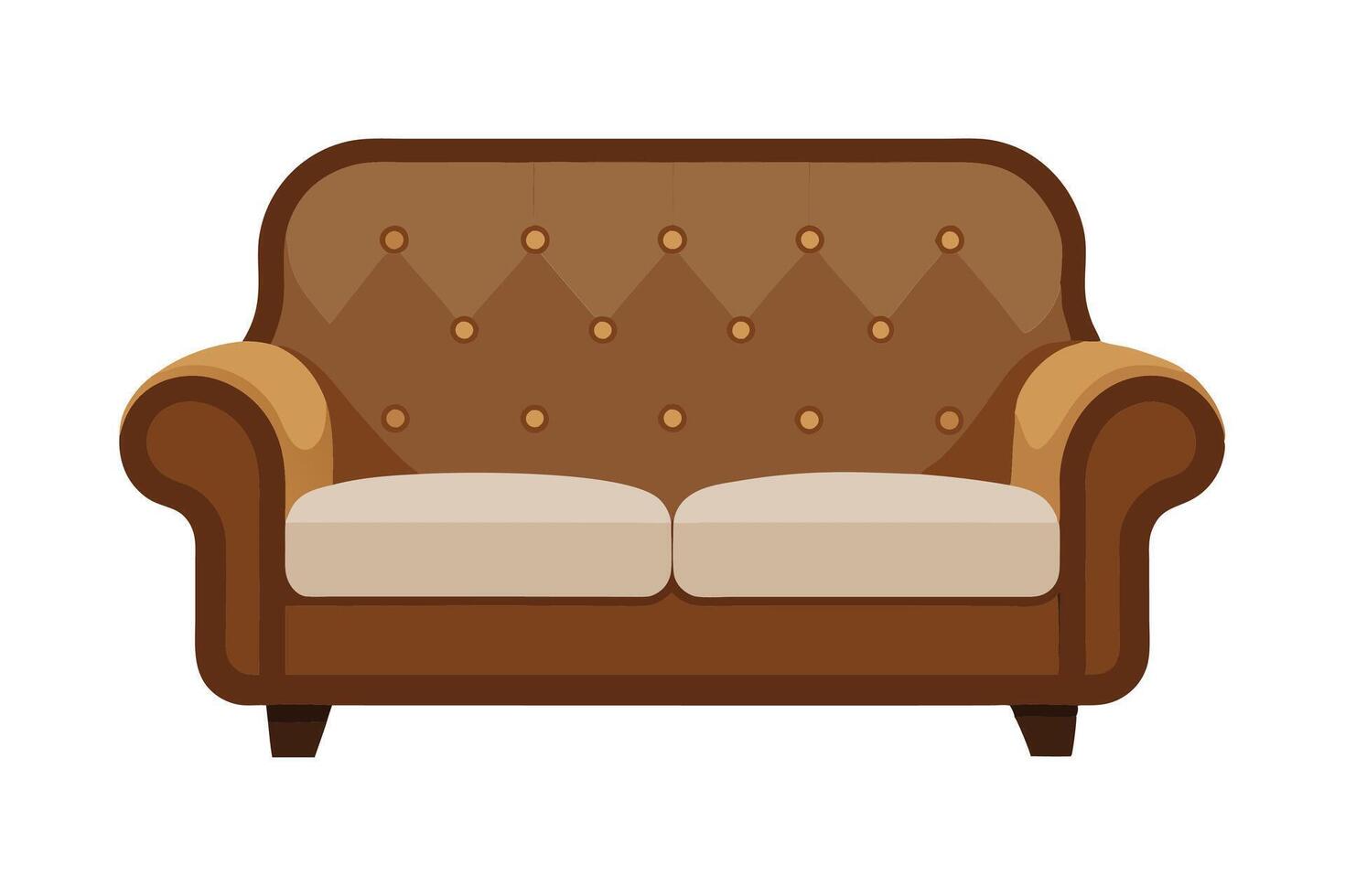 Classic Two-Seater Sofa Illustration Elegant Brown Couch with Tufted Backrest and Rolled Armrests - Perfect for Furniture Design, Interior Decor Concepts, Home Improvement Projects vector