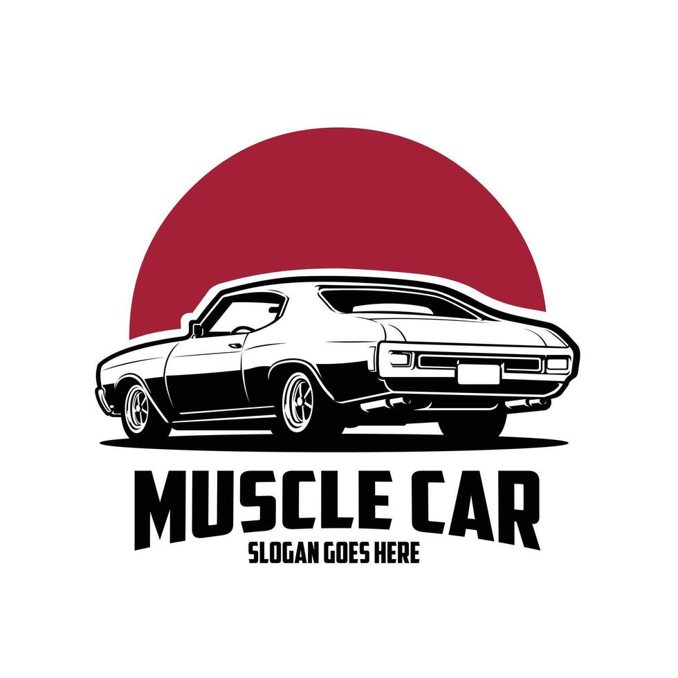 Classic muscle car rear view art logo illustration isolated in white background vector