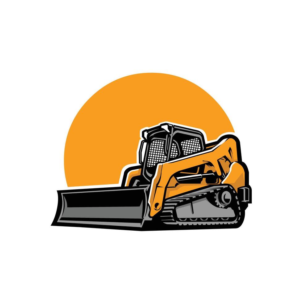 Skid Steer Track Loader Bulldozer Art Illustration Isolated. Best for Construction and Excavating Related Industry vector