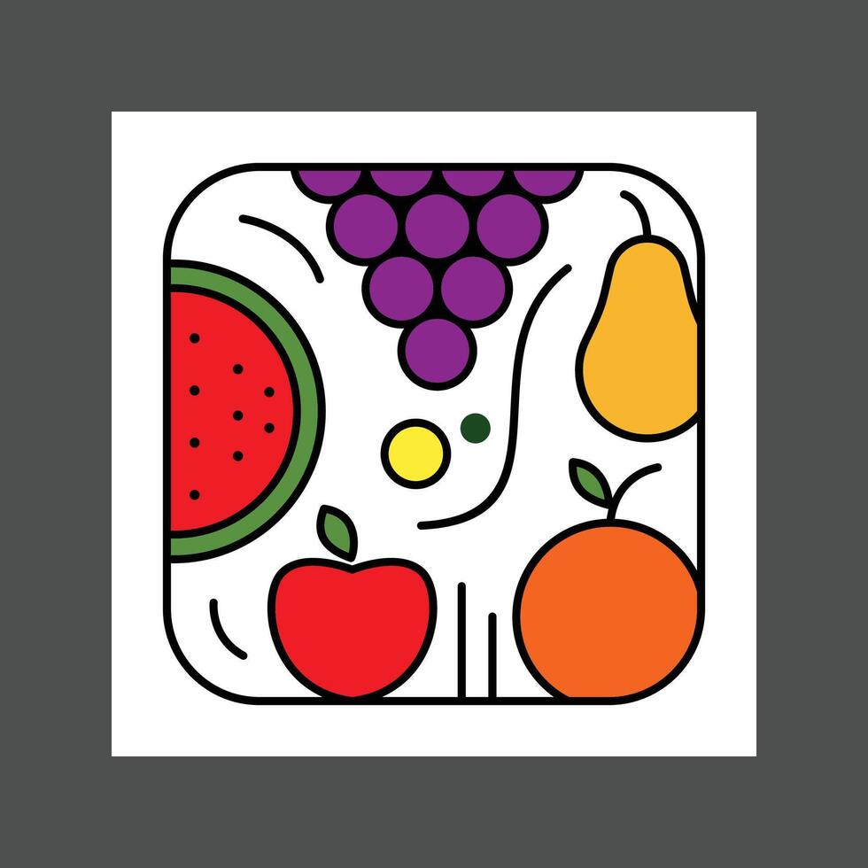 Colorful abstract illustration of various fruits including grapes, watermelon, apple, and pear vector