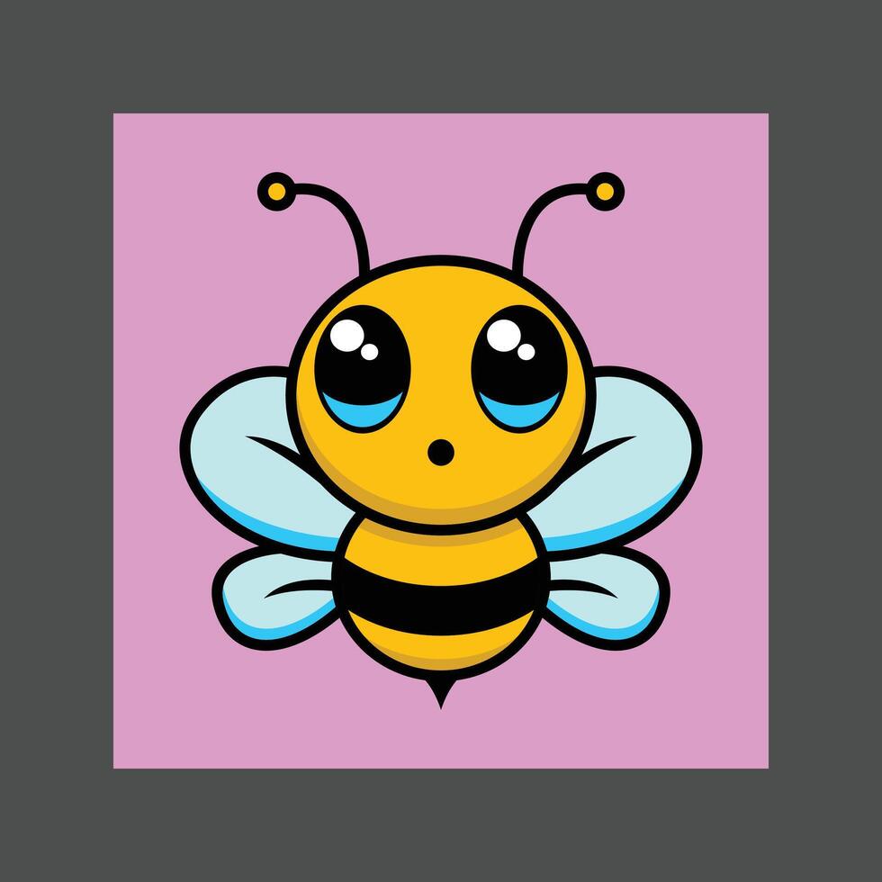 A cute cartoon bee with large eyes and a happy expression on a pink background vector