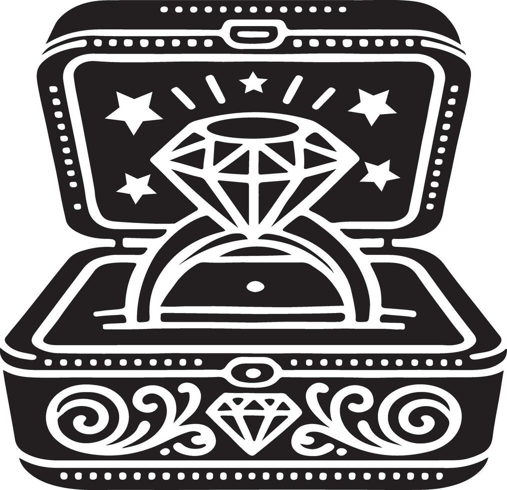 Silhouette of a Ring Box with a Diamond Ring Design Art Illustration on a white background vector