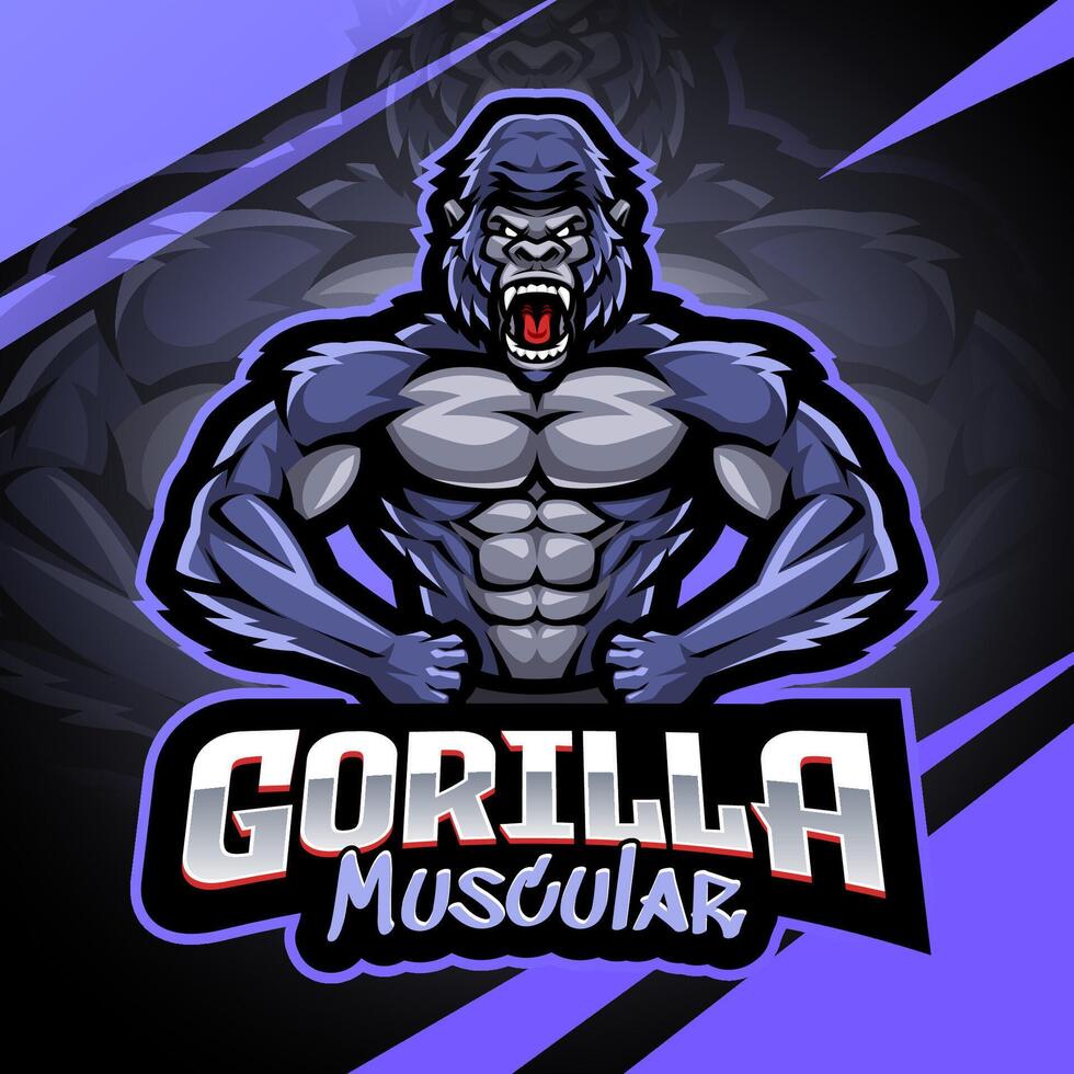 Gorilla muscular esport mascot vector