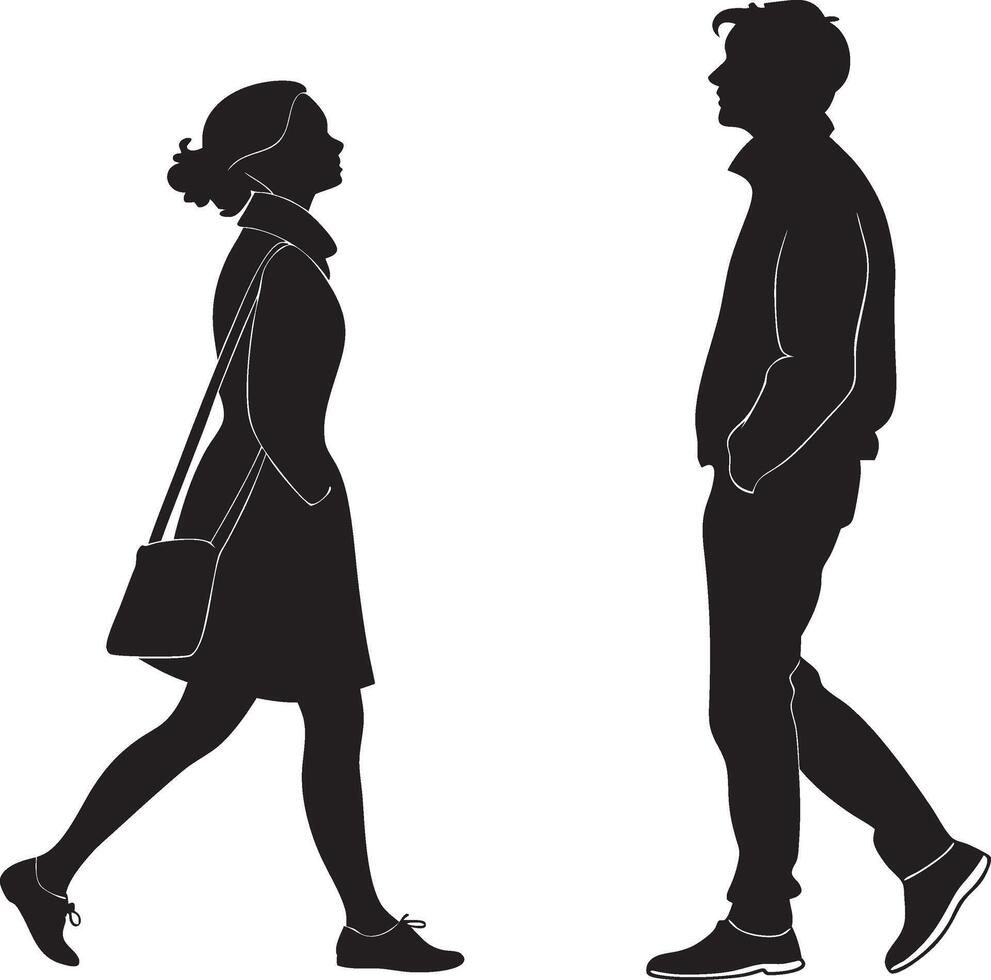 silhouette of a man and woman walking together vector
