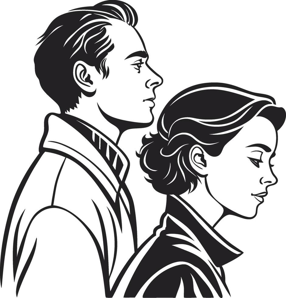 a black and white drawing of a man and woman vector