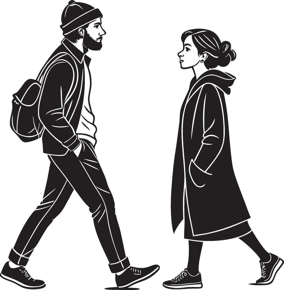 a man and woman walking together design vector
