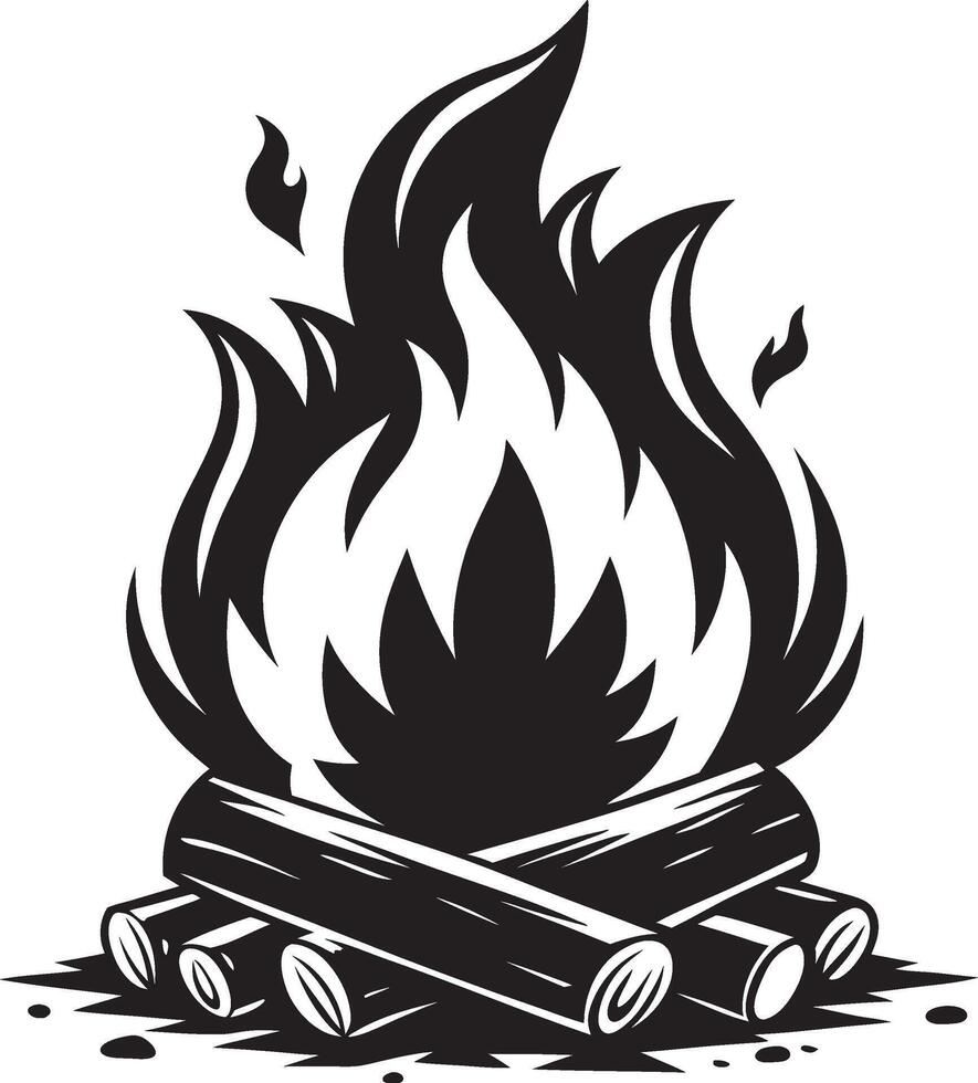 a black and white illustration of a campfire vector