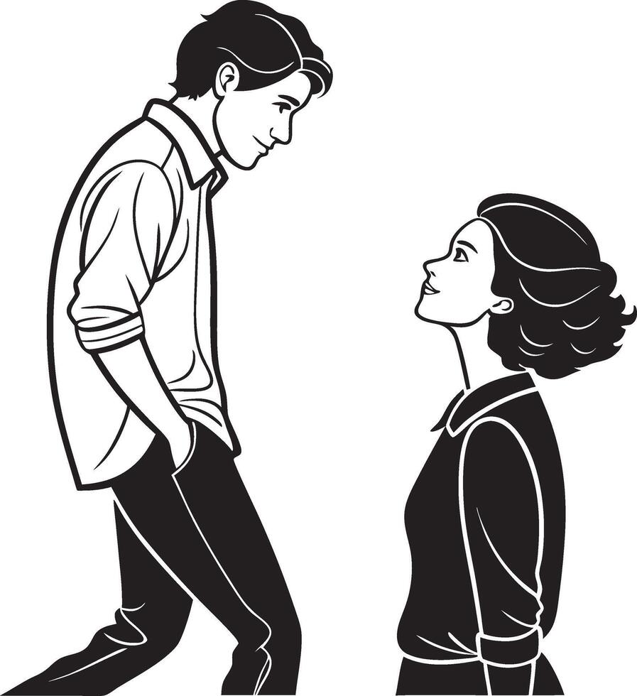 a man and woman standing next to each other vector