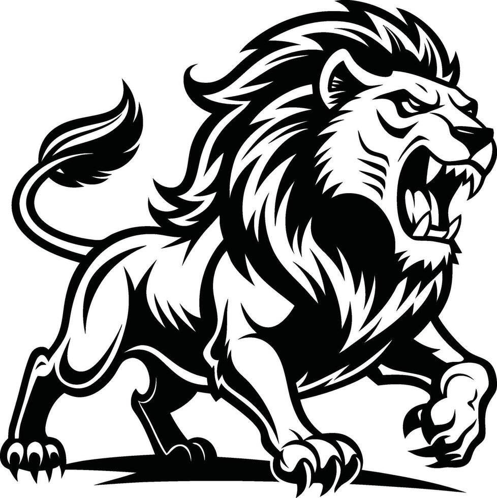 Powerful Lion Silhouette Roaring in Black and White vector