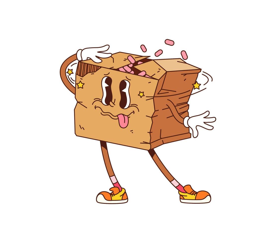 Cartoon groovy delivery cardboard box character vector