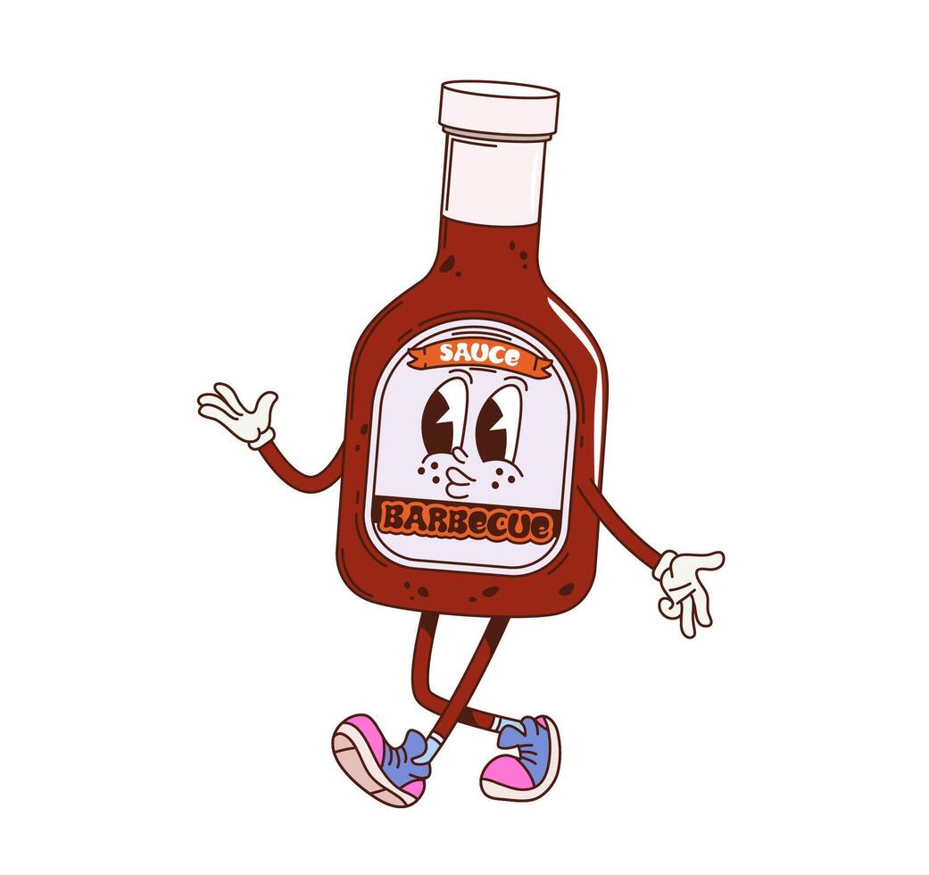 Cartoon groovy barbecue sauce funny character vector