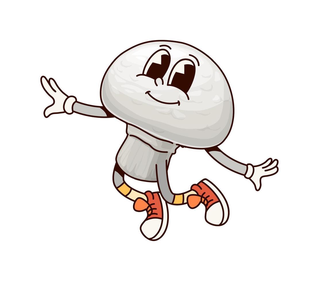 Groovy champignon vegetable character jumping vector