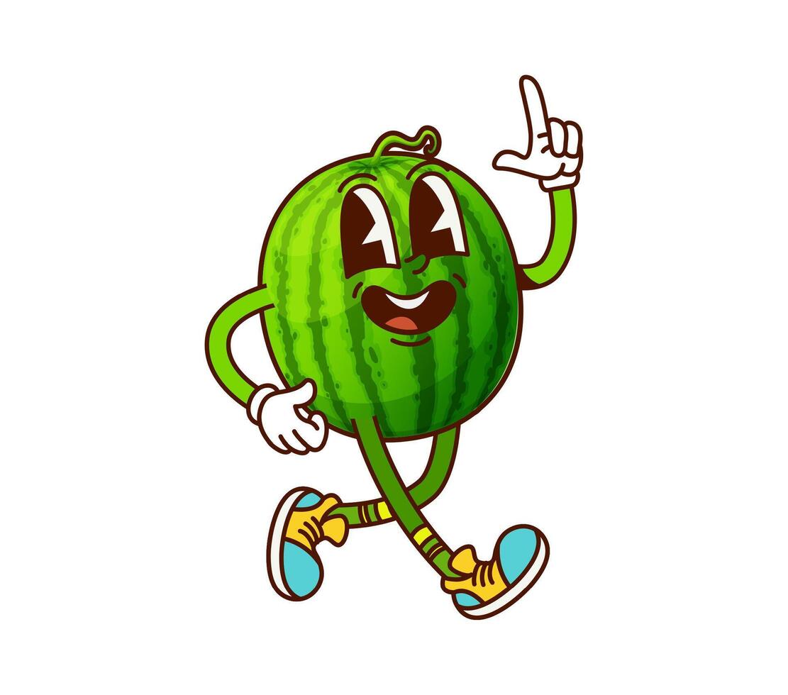 Groovy walking watermelon cheerful character vector